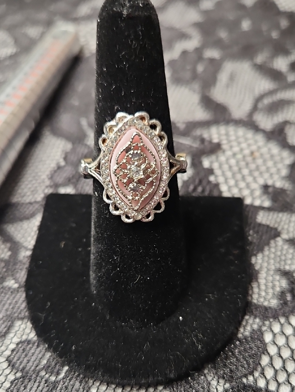 Delicate Pink Enamel Filigree Ring - Women Jewelry
